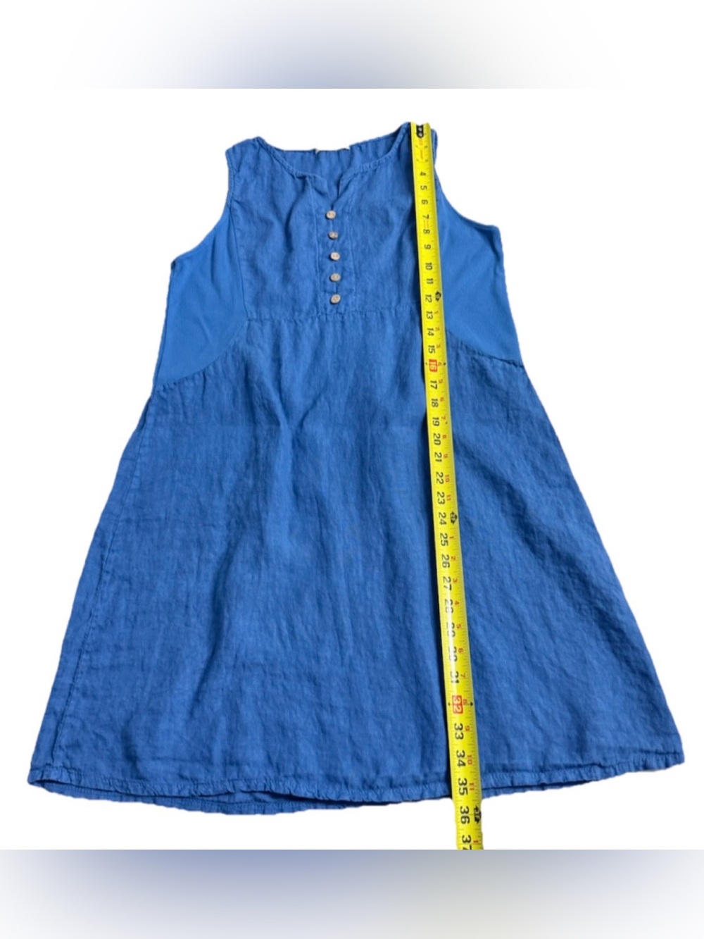 Terzo Millennio Linen Shift Dress L Blue Made in Italy Sleeveless - Picture 8 of 9